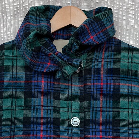 VINTAGE Hunter Green Tartan Plaid Wool Cape Cottage Core Preppy Cloak Coat P… - Picture 6 of 13